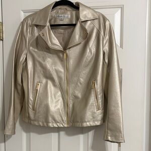 Kenneth Cole New York Metallic Champagne Gold Faux Leather Moto Jacket